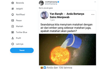 Tangkapan layar twit soal menyiram matahari dengan air.