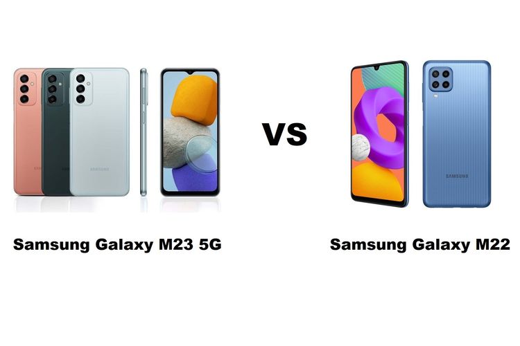Ilustrasi perbandingan Samsung Galaxy M23 5G dengan Samsung Galaxy M22.