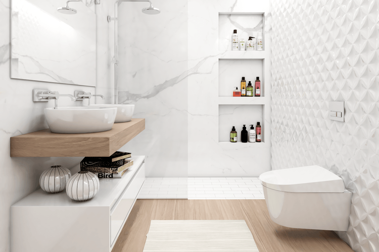 Kamar mandi minimalis serba putih karya Interval 