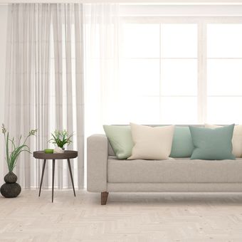 Ilustrasi ruang keluarga bergaya minimalis dan Skandinavia.
