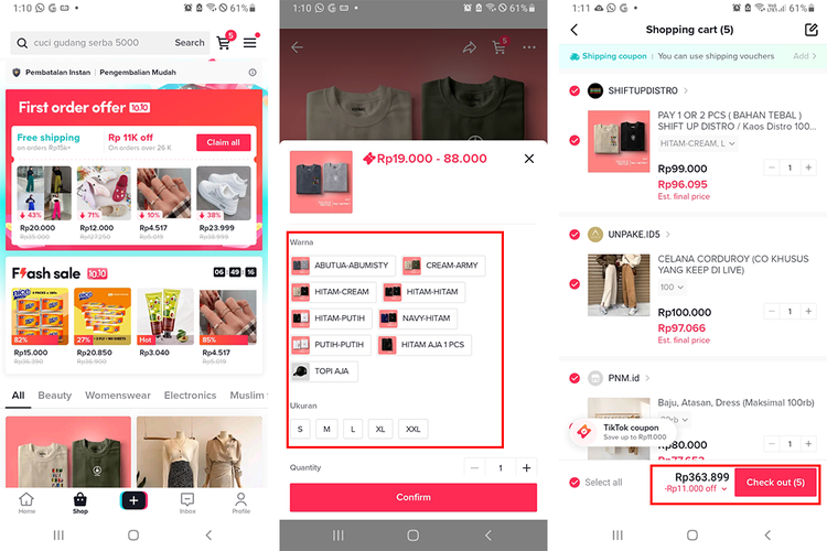 Tutorial cara memasukkan barang ke troli TikTok Shop (KOMPAS.com/Caroline Saskia Tanoto)