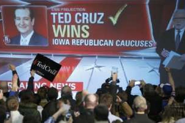 Ted Cruz dipastikan memenangi pemilihan pendahuluan bakal calon presiden AS dari Partai Republik di Iowa. 