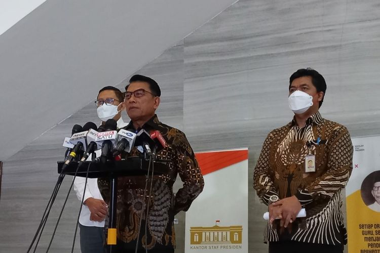 Kepala Staf Presiden (KSP) Moeldoko saat memberikan keterangan pers di Bina Graha, Jakarta, Kamis (29/9/2022).