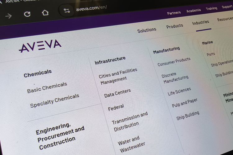 Tampilan website Aveva dan layanan serta produk yang disediakan.