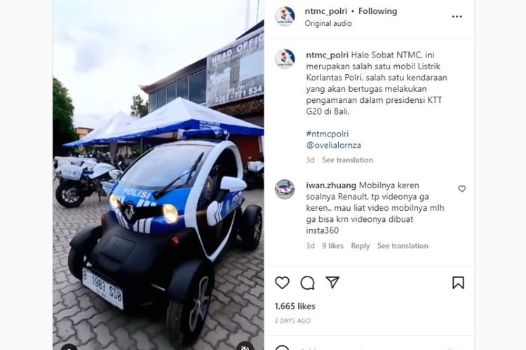 Mobil listrik Renault Twizy digunakan untuk membantu pengamanan KTT G20 di Bali
