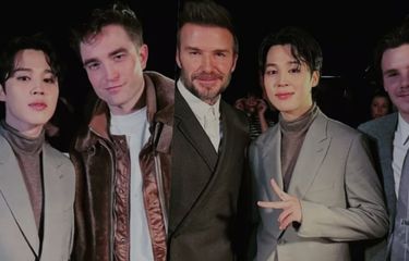 Jimin BTS membagikan foto kala dia bertemu dengan aktor Hollywood Robert Pattionson serta pesepakbola David Beckham dan putranya Cruz.