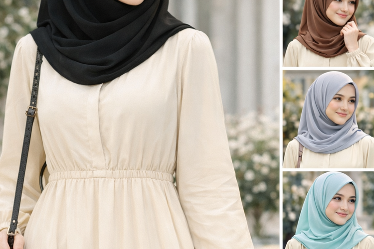 Mix & Match Gamis Cream Netral tapi Bisa Tampil Bold.