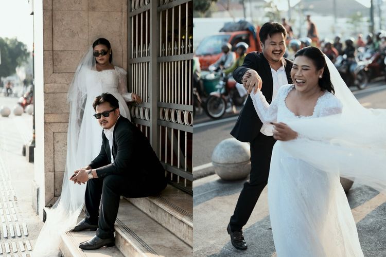 Komedian Boiyen dan suaminya, Rully Anggi Akbar, saat foto prewedding.