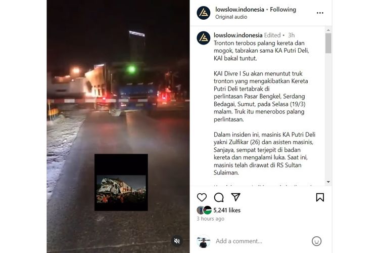 Kecelakaan lalu lintas yang melibatkan kereta api (KA) kembali terjadi di perlintasan Pasar Bengkel Serdang Bedagai, Sumatra Utara, Selasa (19/3/2024) malam.
