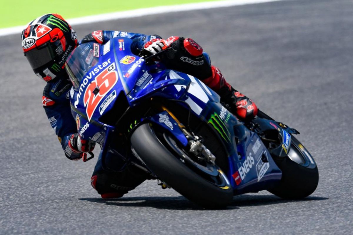 Pebalap Movistar Yamaha Maverick Vinales saat di kualifikasi GP Italia, Mugello, Sabtu (2/6/2018)