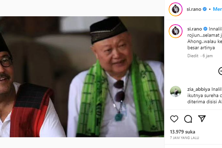 Tangkap layar foto Rano Karno bersama Koh Ahong alias Kasiman pemeran sinetron Si Doel Anak Sekolahan (Instagram/@si.rano).