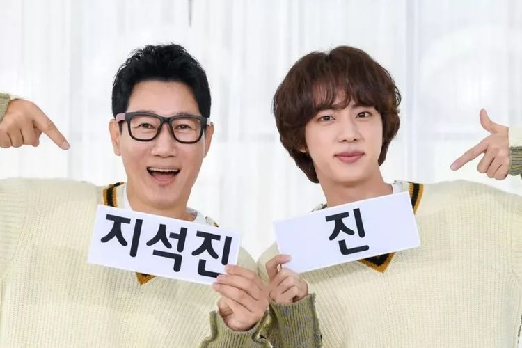 Komedian Ji Suk Jin dan Kim Seok Jin atau Jin BTS dalam teaser acara variety show Running Man. Acara ini akan ditayangkan pada 6 November 2022.