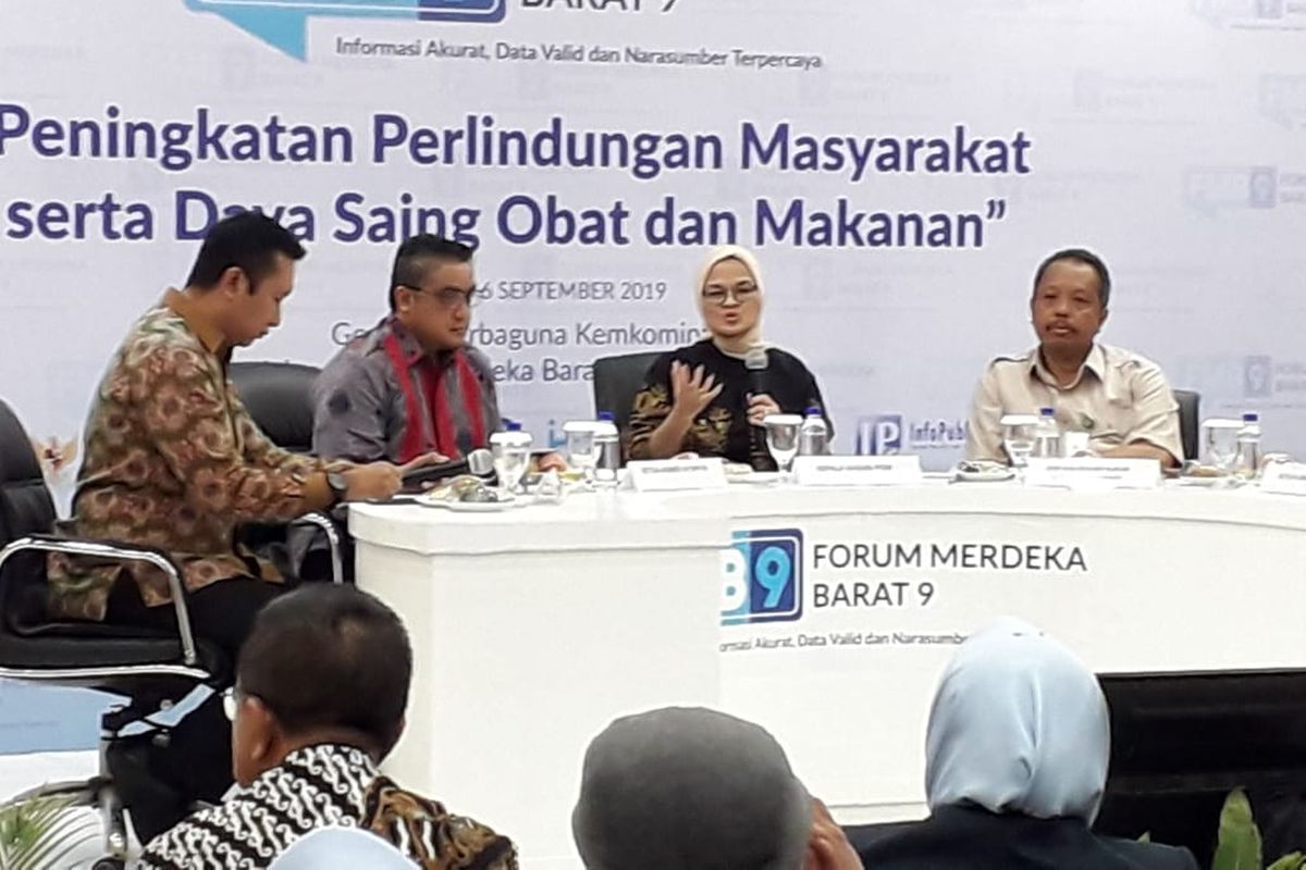 Suasana diskusi terkait peningkatan perlindungan masyarakat serta daya saing obat dan makanan di Jakarta, Senin (16/9/2019).