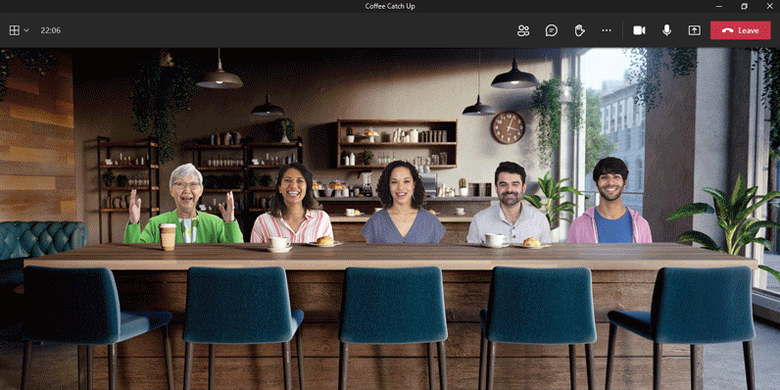 Tampilan partisipan menggunakan fitur baru Microsoft Teams, bernama Together mode.