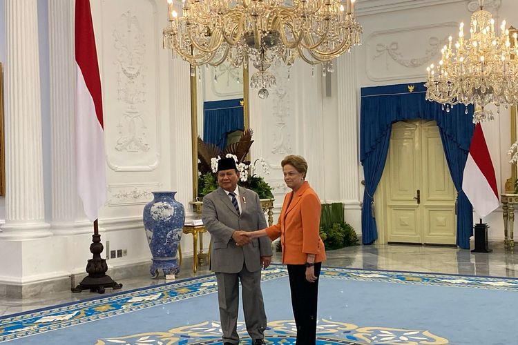 Prabowo Terima Kunjungan Presiden NDB Dilma Vana Rousseff di Istana Merdeka