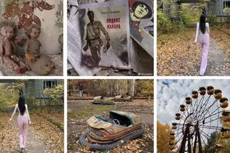 Kolase foto seorang influencer China jalan-jalan di Chernobyl tanpa APD dan memicu banyak kritik dari netizen, karena dikhawatirkan memicu orang-orang datang ke sana padahal belum aman.