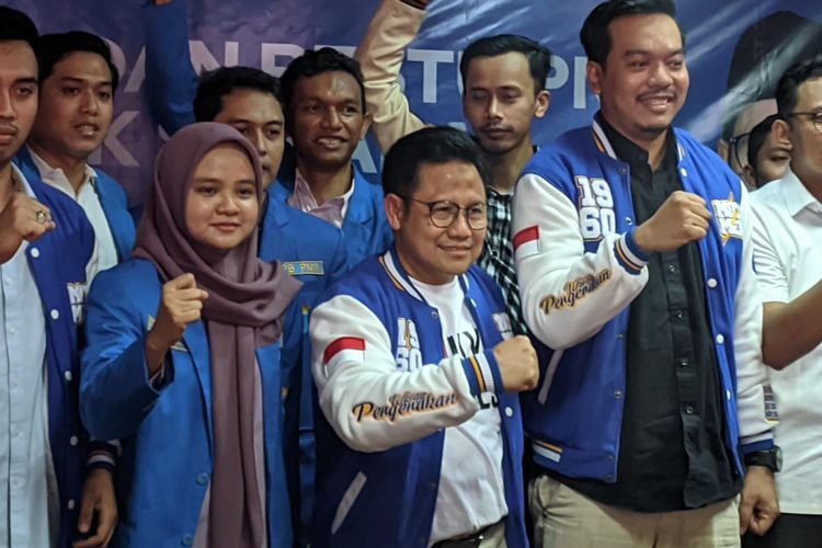 Bacawapres Koalisi Perubahan dan Persatuan (KPP) Muhaimin Iskandar atau Cak Imin saat ditemui di Kantor Pengurus Besar Pergerakan Mahasiswa Islam Indonesia (PMII), Salemba, Jakarta Pusat, Rabu (6/9/2023).