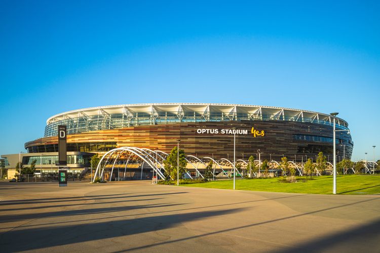 Ilustrasi Optus Stadium, lokasi konser Coldplay di Perth, Australia, pada bulan November 2023 nanti.