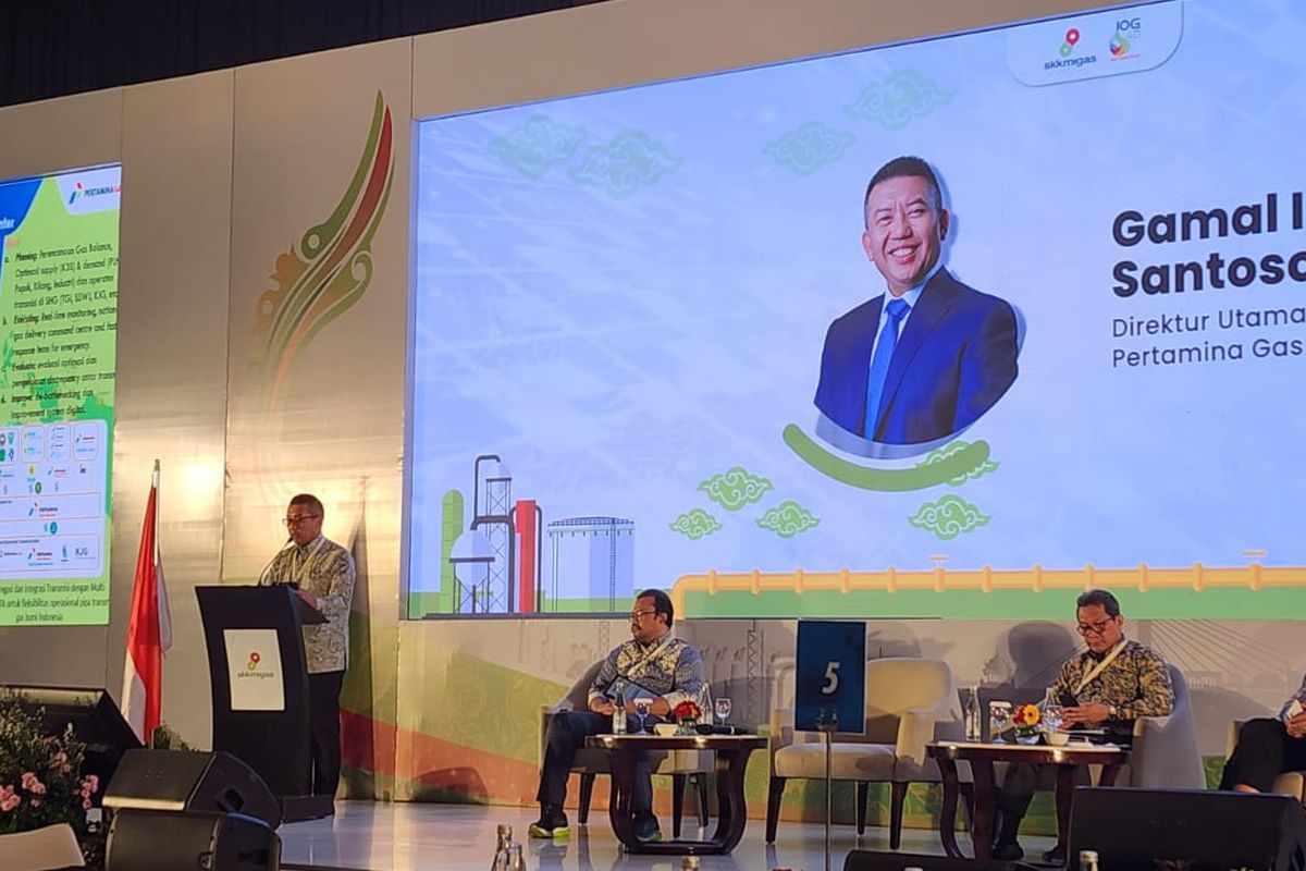 Gamal Imam Santoso, Direktur Utama Pertamina Gas (Pertagas) dalam sesi Diskusi Panel Forum Gas Nasional 2024 yang digelar Satuan Kerja Khusus Pelaksana Hulu Minyak dan Gas Bumi (SKK Migas) di Bandung, Kamis, 20 Juni 2024.