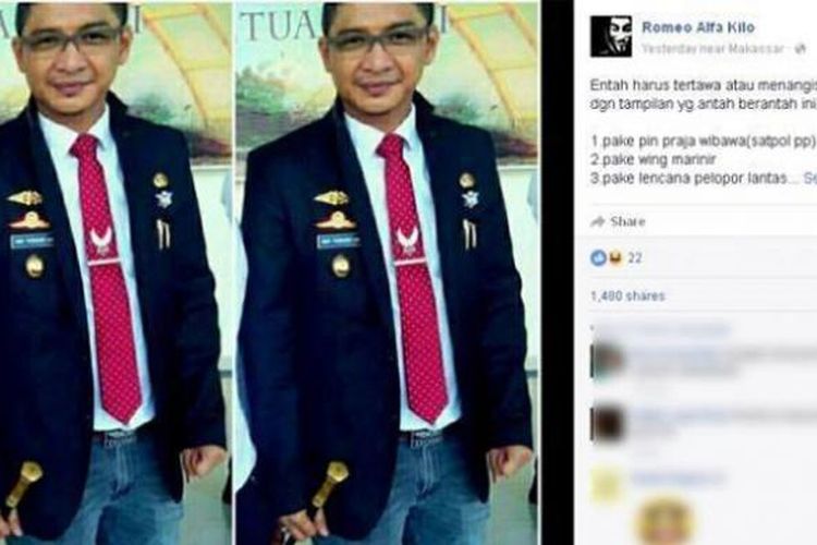 Sebuah foto dengan wajah Wakil Wali Kota Palu Sigit Purnomo atau yang lebih dikenal dengan nama Pasha Ungu beredar di media sosial Facebook lewat akun Romeo Alfa Kilo.