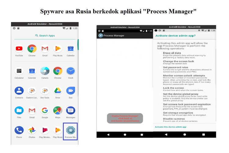 Lab52 mendeteksi ada spyware Rusia yang menyamar sebagai aplikasi Process Manager di ponsel Android.