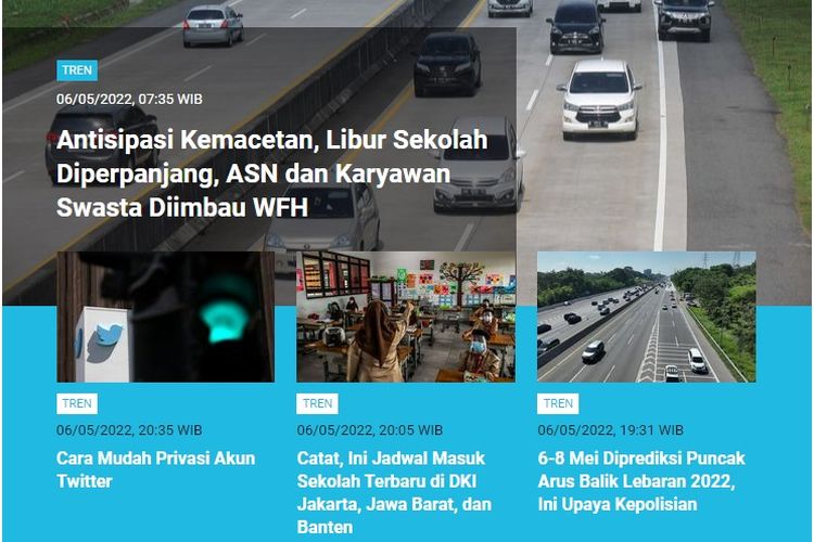 Tangkapan layar berita populer di laman Tren sepanjang Jumat (6/5/2022) hingga Sabtu (7/5/2022).