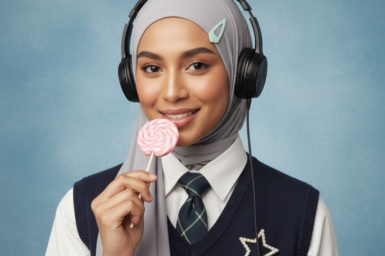 Foto Solo Generated AI Perempuan Yearbook Hijab Classic 90s