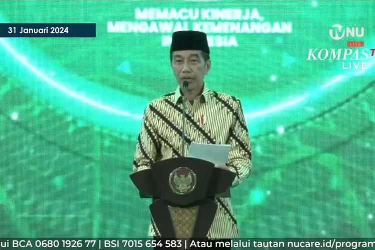 Presiden Joko Widodo menghadiri Resepsi Harlah ke-101 Nahdlatul Ulama (NU) yang digelar di Universitas Nahdlatul Ulama (UNU) Yogyakarta, Rabu (31/1/2024).