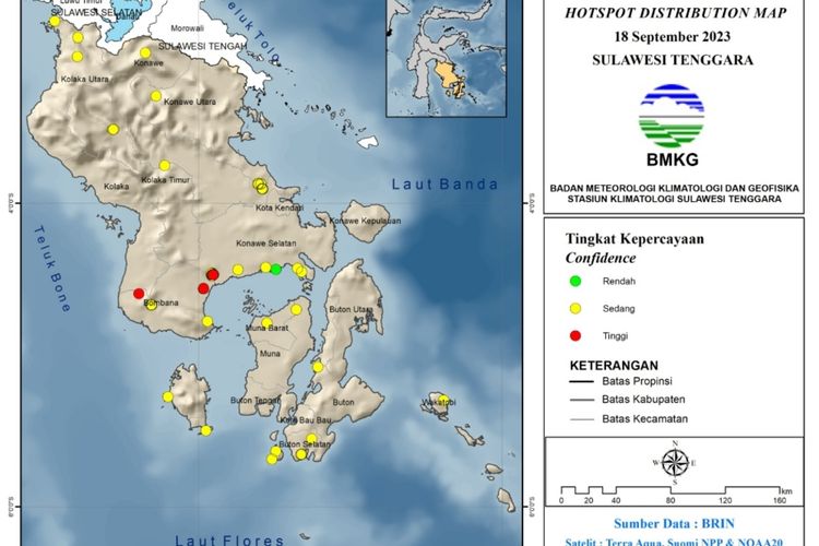 Peta sebaran titik panas di provinsi Sulawesi Tenggara