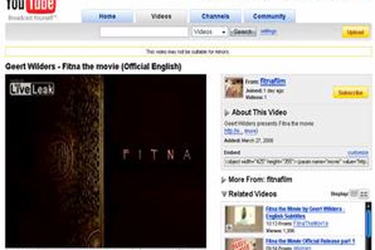 Film Fitna yang beredar di internet.