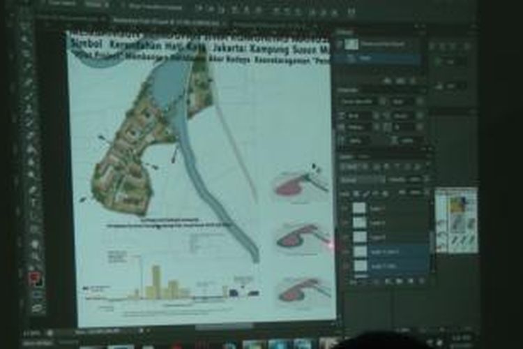 Peta rencana perubahan tata ruang di Kampung Pulo, Jakarta Timur. Gambar ini ditampilkan dalam diskusi oleh Ciliwung Merdeka. Selasa (23/6/2015).