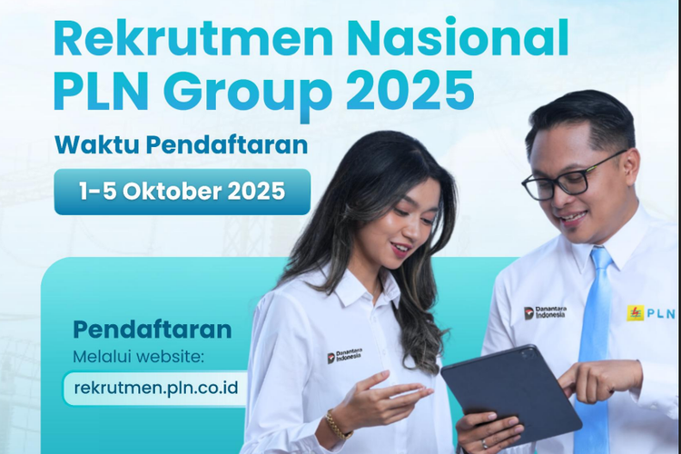 PLN Group membuka rekrutmen umum 2025 sejak 1 Oktober. Pendaftaran tinggal dua hari lagi dan akan ditutup pada 5 Oktober 2025 pukul 23.59 WIB