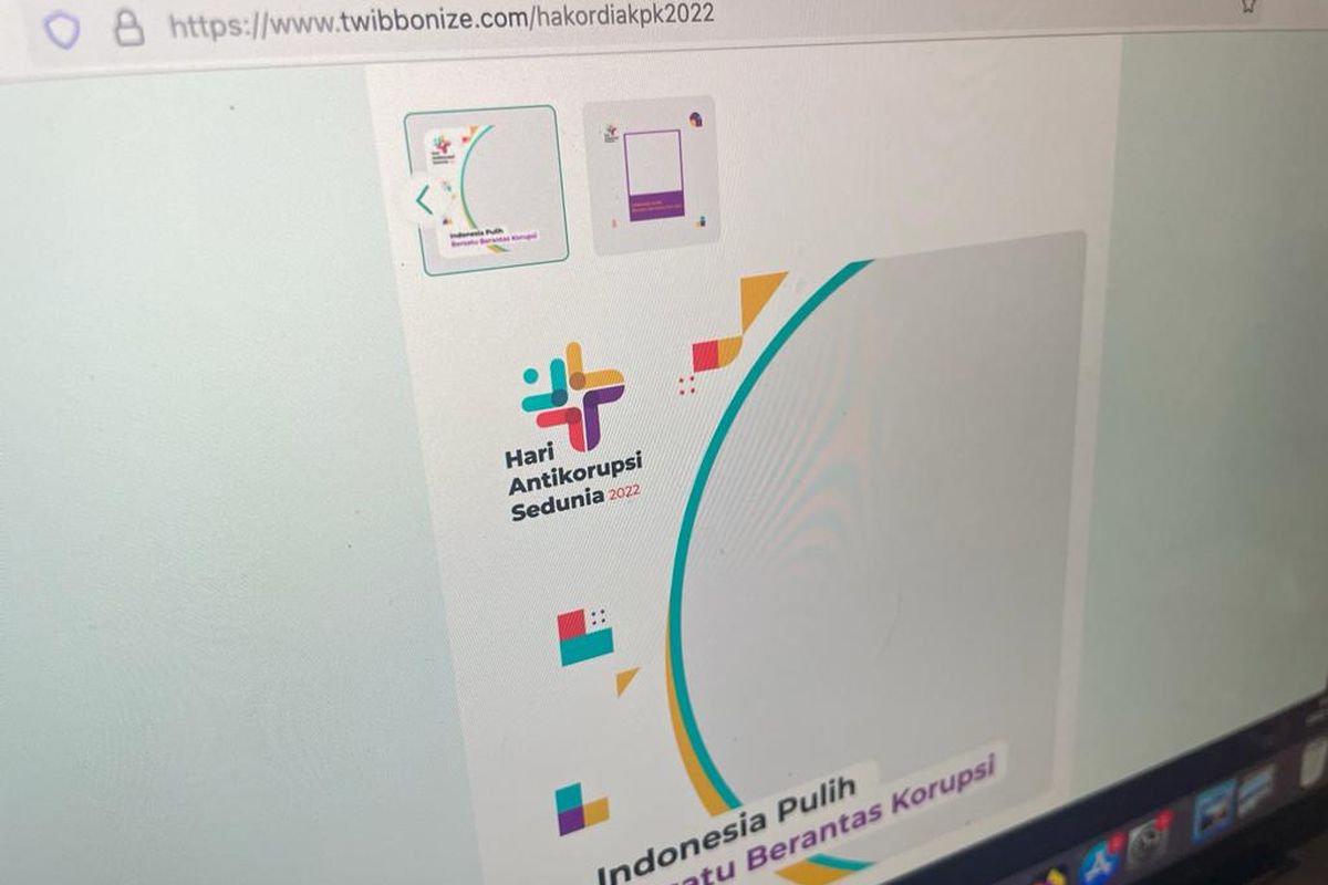 Salah satu Twibbon hari Antikorupsi Sedunia 2022 yang tersedia di Twibbonize.