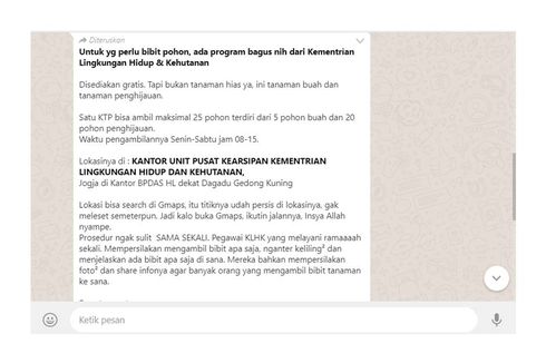 Viral Informasi Pembagian Bibit Pohon Gratis dari KLHK, Ini Penjelasannya... 