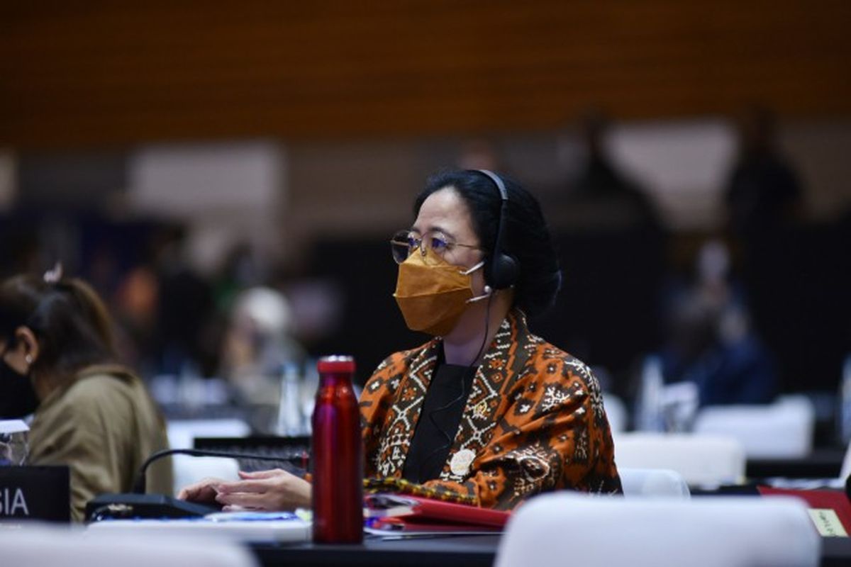 Ketua DPR RI Puan Maharani dipercaya menjadi Ketua Majelis dalam Sidang Umum Inter?Parliamentary Union (IPU) ke?144 yang berlangsung di Bali International Convention Centre (BICC) Nusa Dua, Bali, Senin (21/3/2022).
