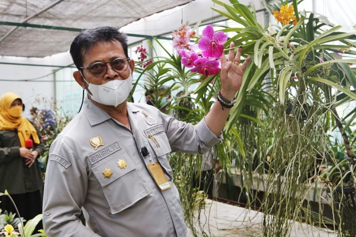 Menteri Pertanian (Mentan) Syahrul Yasin Limpo (SYL) dalam acara Open House Inovasi Tanaman Hias yang digelar di Balai Penelitian Tanaman Hias (Balithi), Cianjur, Jawa Barat (Jabar), Kamis (9/9/2021).