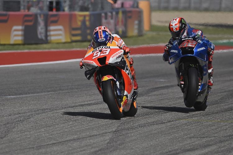 Marc Marquez saat berlaga pada MotoGP Amerika 2022.   Mirco Lazzari gp/Getty Images/AFP (Photo by Mirco Lazzari gp / GETTY IMAGES NORTH AMERICA / Getty Images via AFP)