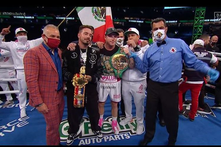 Canelo Alvarez menjadi pemenang pada duel tinju dunia Alvarez vs Avni Yildrim untuk perebutan sabuk juara WBC dan WBA di Hard Rock Stadium, Miami, Florida, Amerika Serikat, pada Minggu (28/2/2021) pagi WIB.