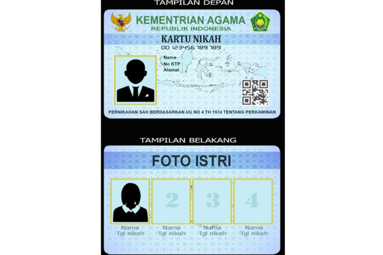 Tangkapan layar unggahan foto tampilan depan dan belakang kartu nikah tersedia empat kolom foto istri diklaim dikeluarkan dari Kementerian Agama (Kemenag).