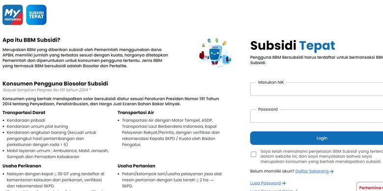 Syarat dan cara daftar subsidi tepat MyPertamina secara online tanpa aplikasi