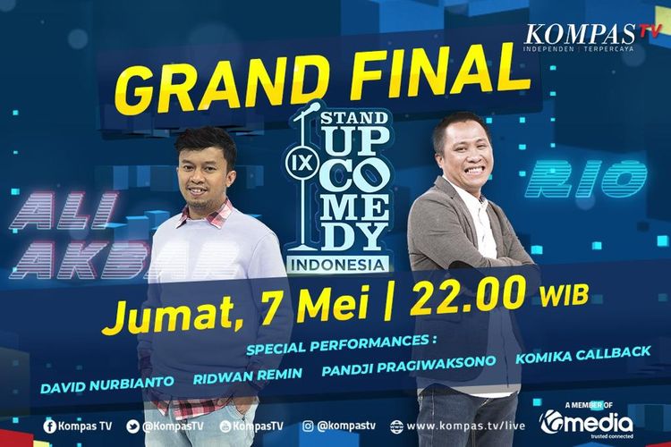 Grand final SUCI IX akan mengadirkan dua komika tersisa, Ali Akbar dan Rio Dumatubun, yang akan beradu memperebutkan juara pertama.