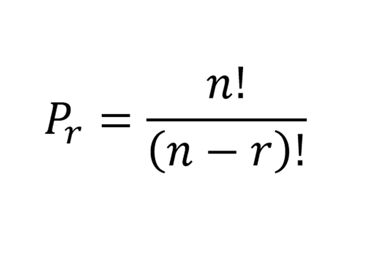 Rumus permutasi, dengan n=jumlah dan r=kriteria.