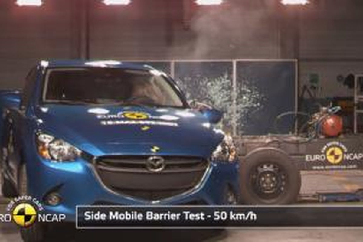 Tes tabrak yang dilalukan Euro NCAP terhadap All-New Mazda2.