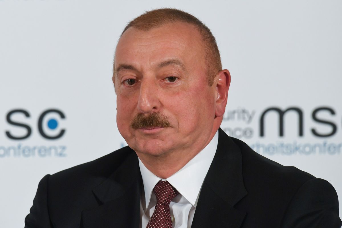 Presiden Azerbaijan Ilham Aliyev dalam diskusi 56th Munich Security Conference (MSC) di Munich, Jerman, 15 Februari 2020.