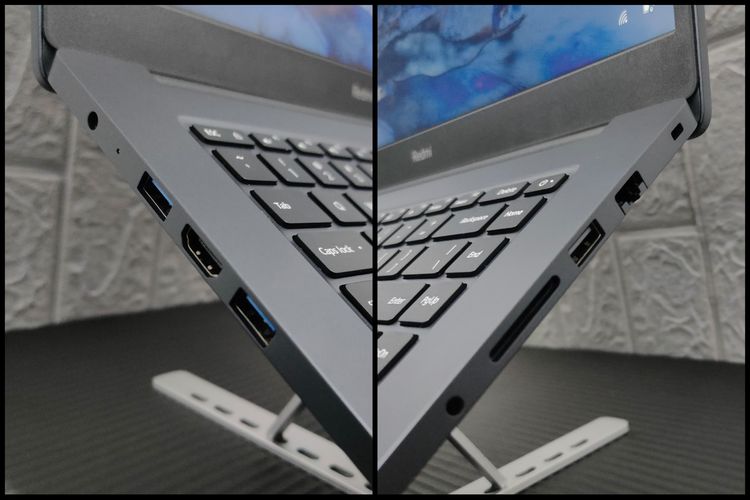 RedmiBook 15 dibekali dengan port yang cukup lengkap, yang disusun di sisi kanan dan kiri laptop.