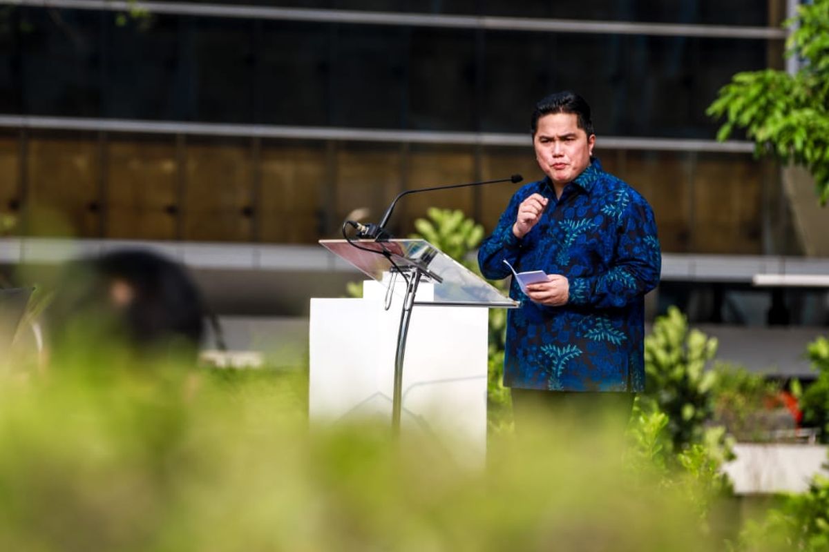 Menteri BUMN Erick Thohir saat peluncuran logo Kementerian BUMN, Rabu (1/7/2020).