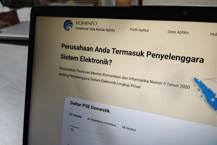 Ilustrasi situs pse.kominfo.co.id yang memuat daftar PSE Lingkup Privat yang sudah terdaftar di Kominfo.