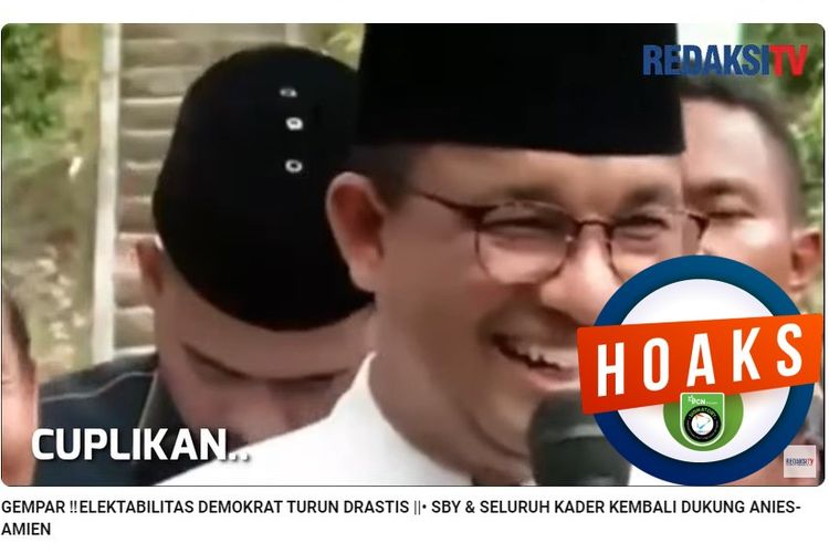 Tangkapan layar YouTube narasi yang menyebut SBY dan para kader Demokrat kembali mendukung Anies