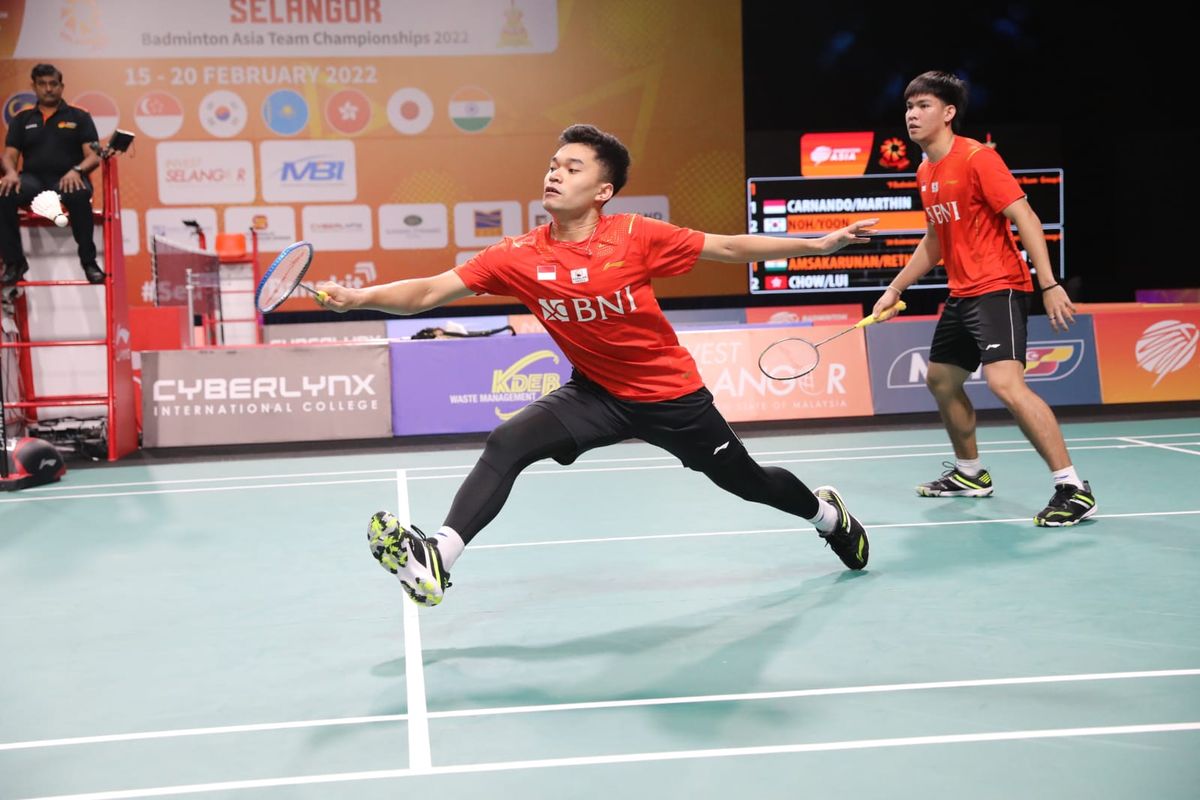 Singapore Open 2022, Wakil Indonesia Leo Rolly Carnando/Daniel Marthin akan beraksi pada hari pertama. Foto ini saat mereka berlaga di Kejuaraan Beregu Asia kontra Korea Selatan di Selangor, Malaysia, pada Kamis (17/2/2022).