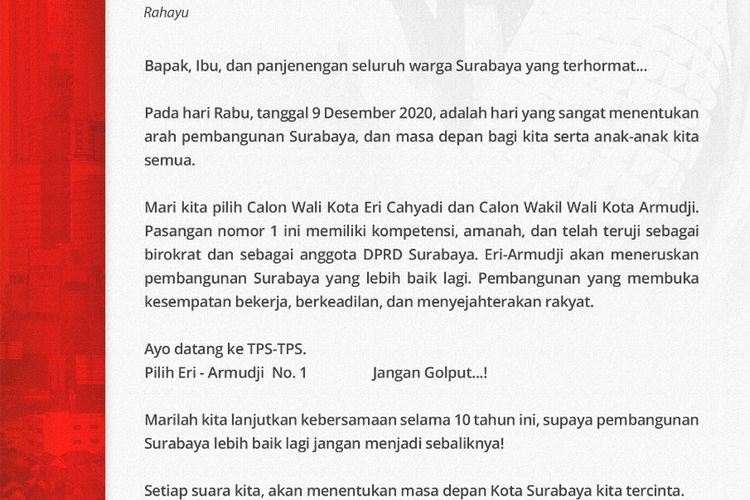 Surat Risma untuk warga Surabaya